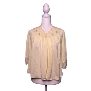 Vintage Shadowline Bed Jacket Yellow Floral Coquette Women's Size Small